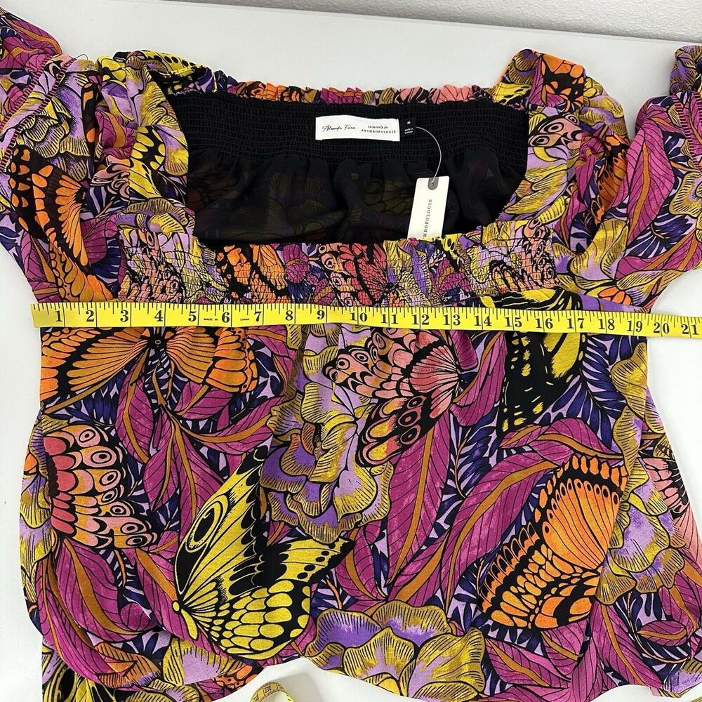 Anthropologie Alexandra Farmer Blouse Womens XL Butterfly Fairy Garden Smocking - Picture 12 of 15